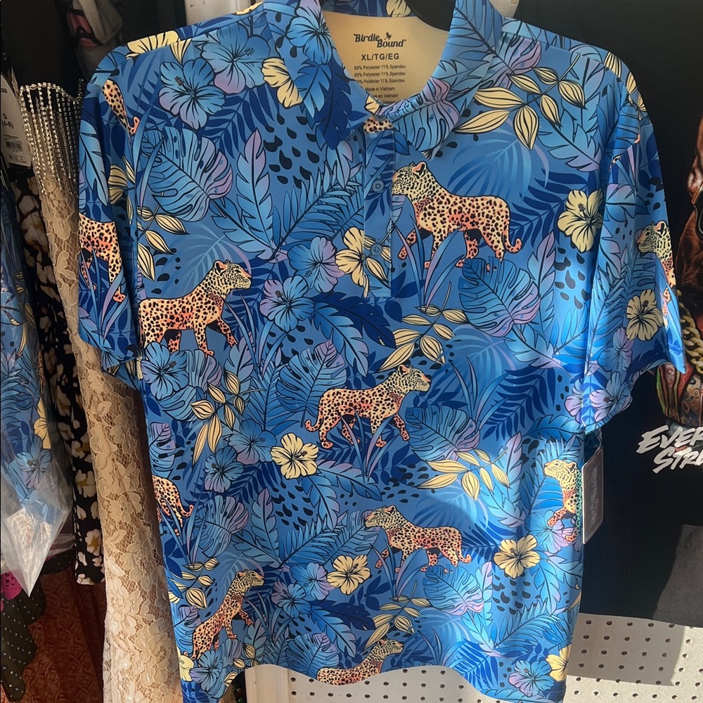 Birdie Bound Tropical Leopard Print Shirt